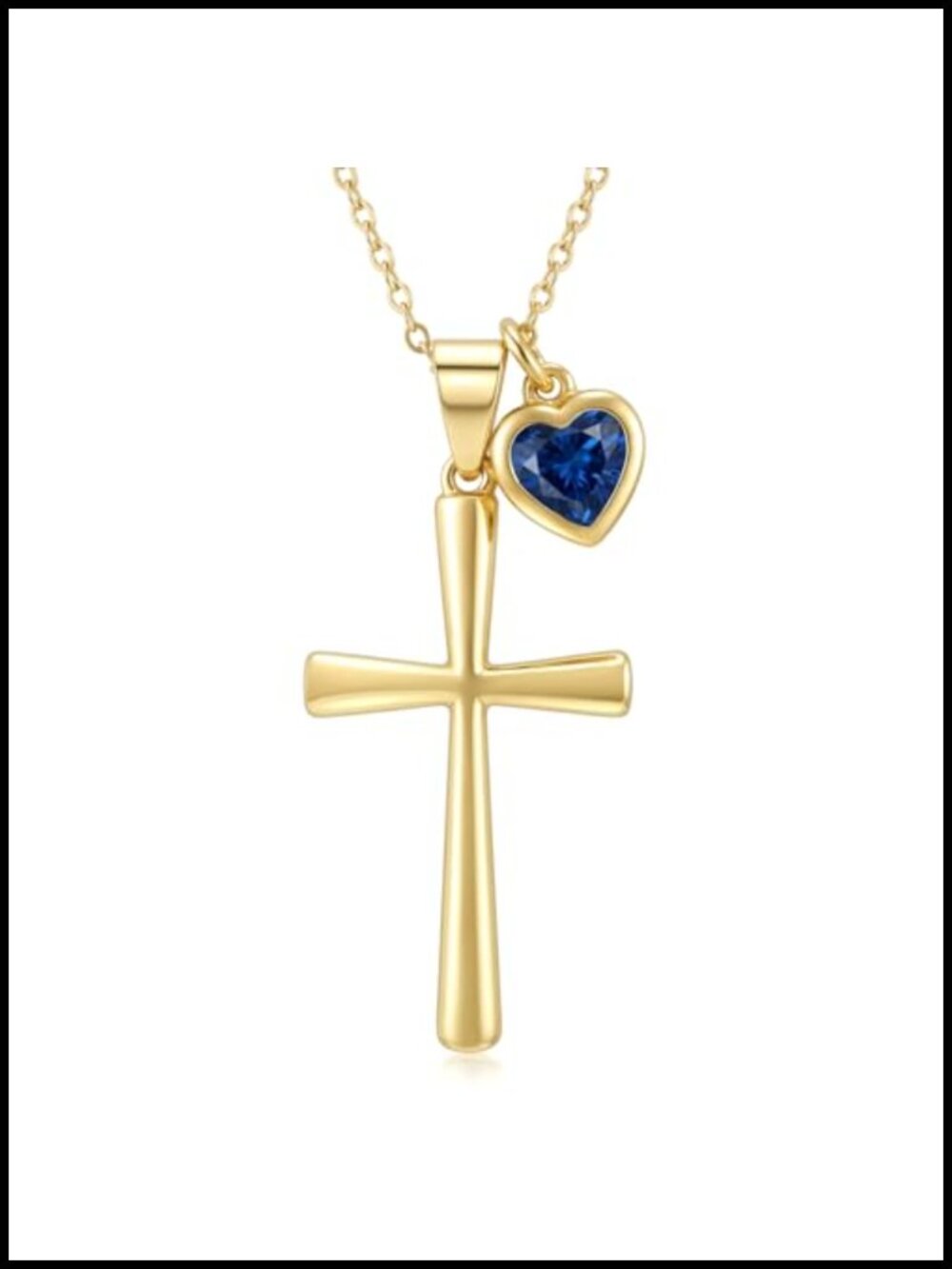 14K Gold Birthstone Cross Necklace 30mm Pendant Christian Jewelry Gift